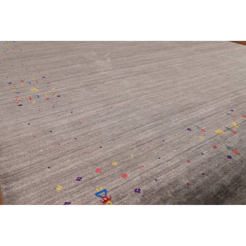 Earth Tone Striped Gabbeh Indian Area Rug Silk Carpet - 8'3" X 9'9"