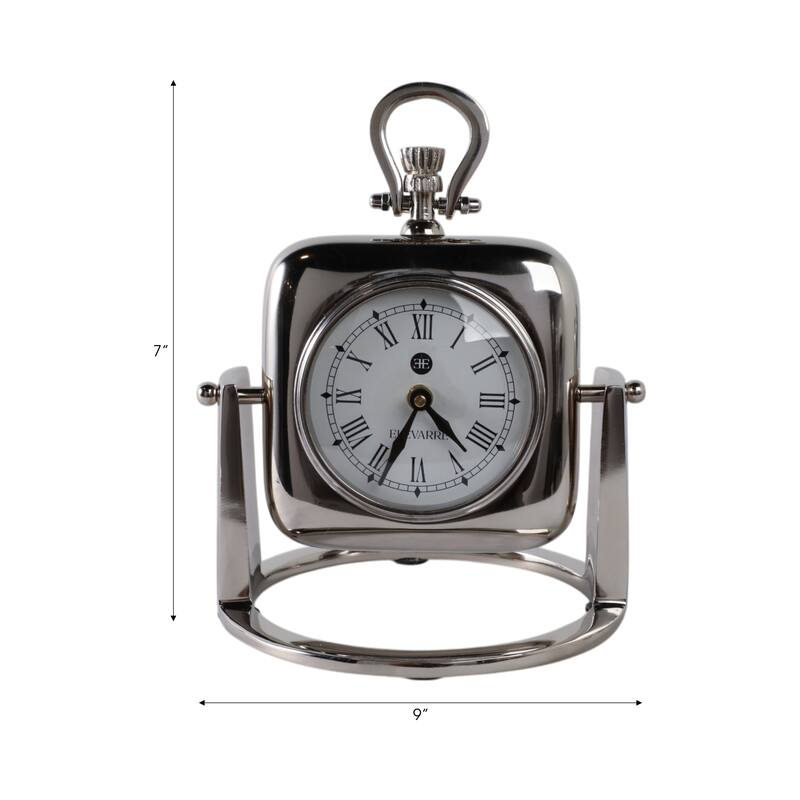 Metal Glass Desk Clock with Roman Numerals and Curved Frame Design - 7" x 7" x 9"