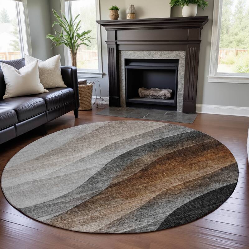 Premium Washable Super Soft Modern Waves Mayfield Rug - Khaki - 8' x 8'