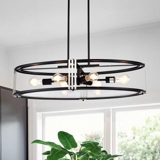 6 Light Black and Brushed Nickel Oval Kitchen Island Chandelier with Glass Black and brushed nickel On Sale Bed Bath Beyond 39221302