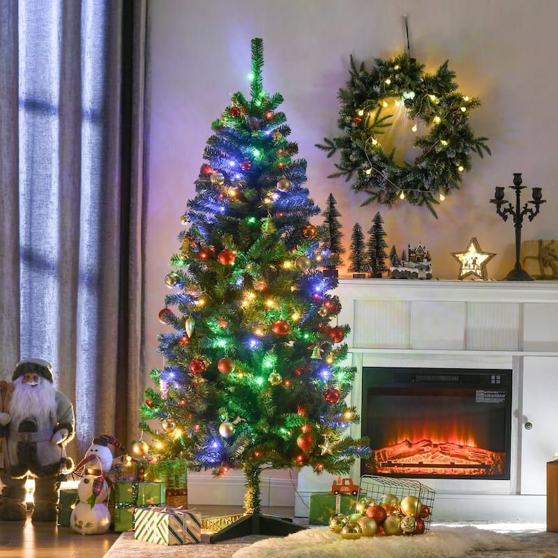 HOMCOM 6ft Tall Prelit Artificial Christmas Tree Holiday Décor with 584 Branches, Auto Open - 5.89 ft - 6 Foot - Green