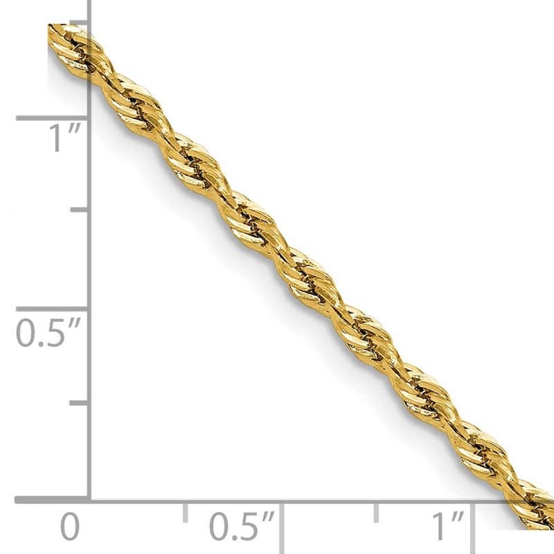Curata 14k Yellow Gold Unisex 2.5mm Semi solid Rope Chain Bracelet Options: 7" 8" 9"