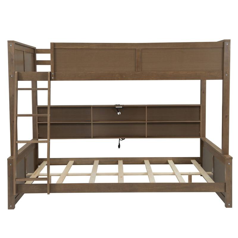 Full XL over Queen Bunk Bed with Storage Cabinets and USB Ports