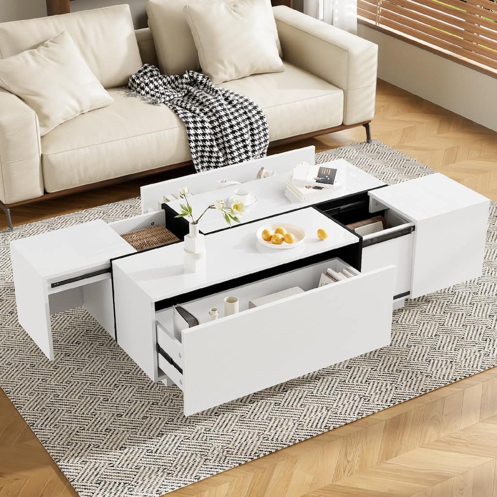 Multi-Functional Coffee Table with High-Gloss Finish,2 Hidden Storage Space and 2 Drawers