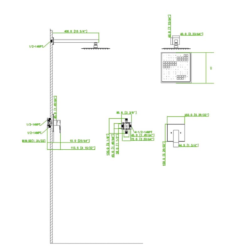 Wall Mounted Shower Faucet in Chrome plated (Valve Included)