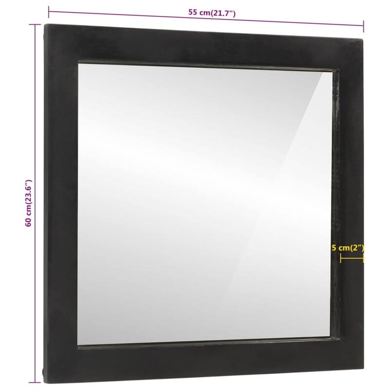 vidaXL Bathroom Mirror Black Glass, Solid Mango Wood Medium Mirror - 0.4 x 21.7 x 23.6 in