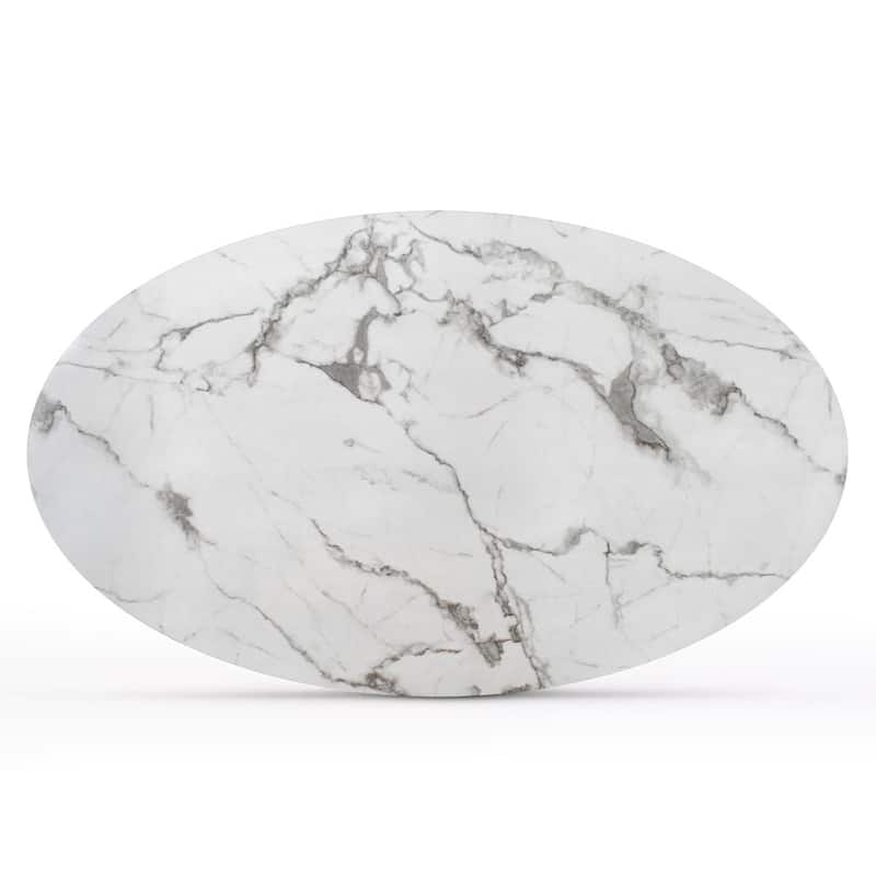 Oval White Faux Marble Topped Pedestal Dining Table