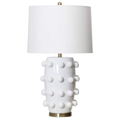 Marni Ceramic Table Lamp - White Finish, Brass Base - White Hardback Shade