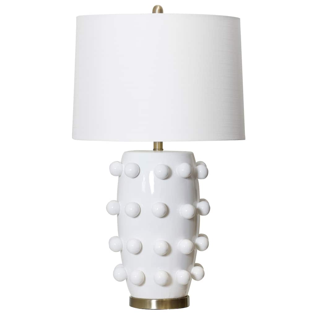 Marni Ceramic Table Lamp - White Finish, Brass Base - White Hardback Shade