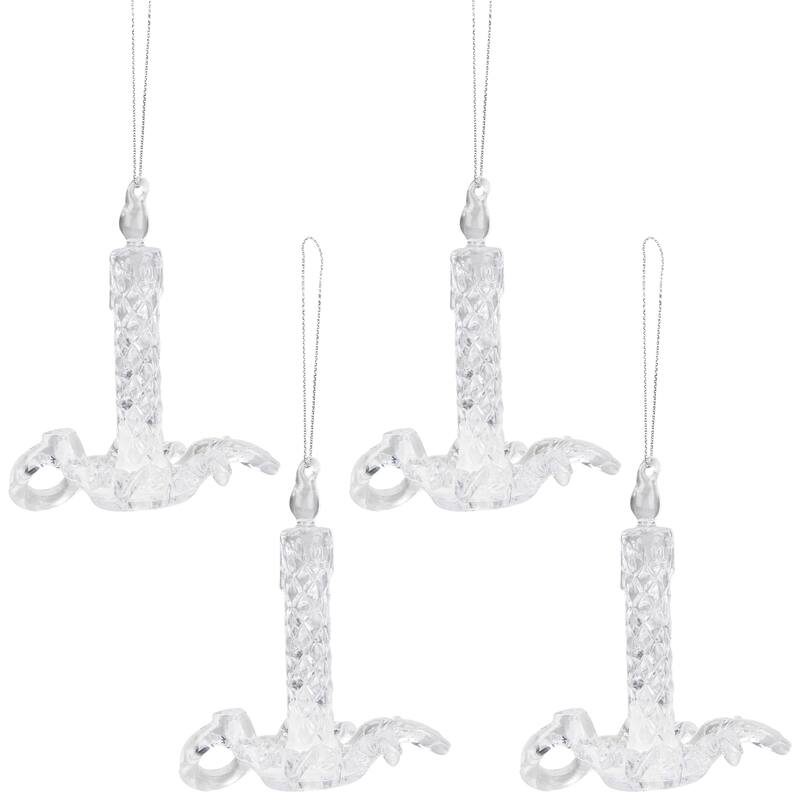 Candlestick with Holly Leaf Christmas Ornaments - 4" - Set of 4