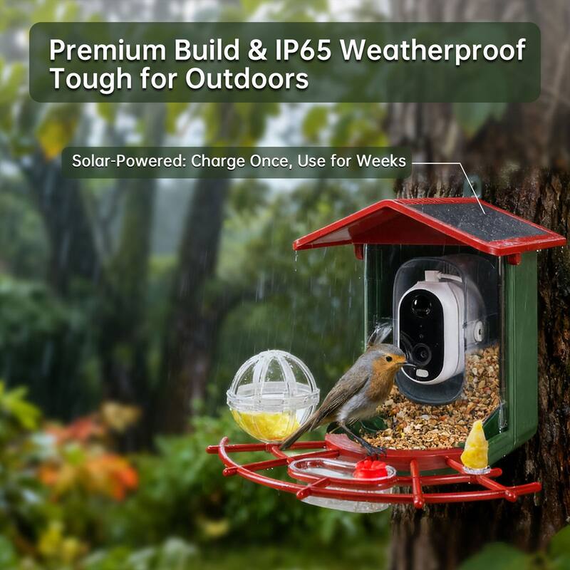 Smart Solar Bird Feeder with Camera and AI Identify Bird Species - 7.03 in. W x 7.03 in. D x 8.13 in. H