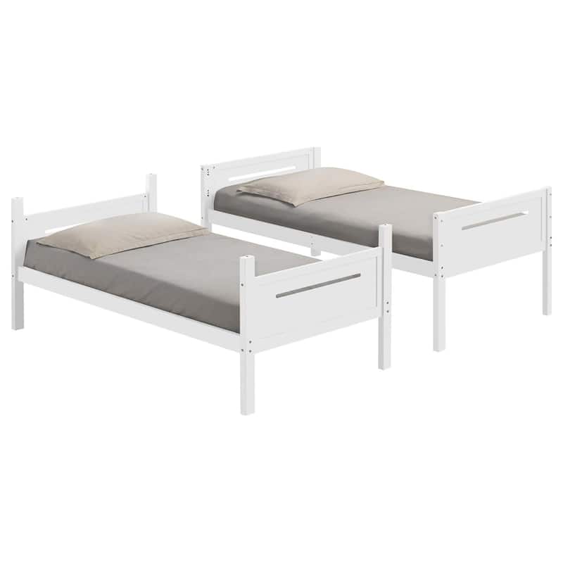 Modern White Twin/Twin Bunk Bed with Built-in Ladder and Safety Guardrails