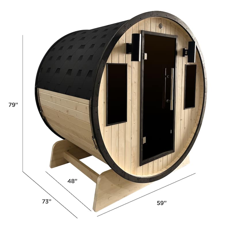 ALEKO Celasia Outdoor 4 Person Pine Wood Dry Wet Barrel Sauna with Heater and Roof