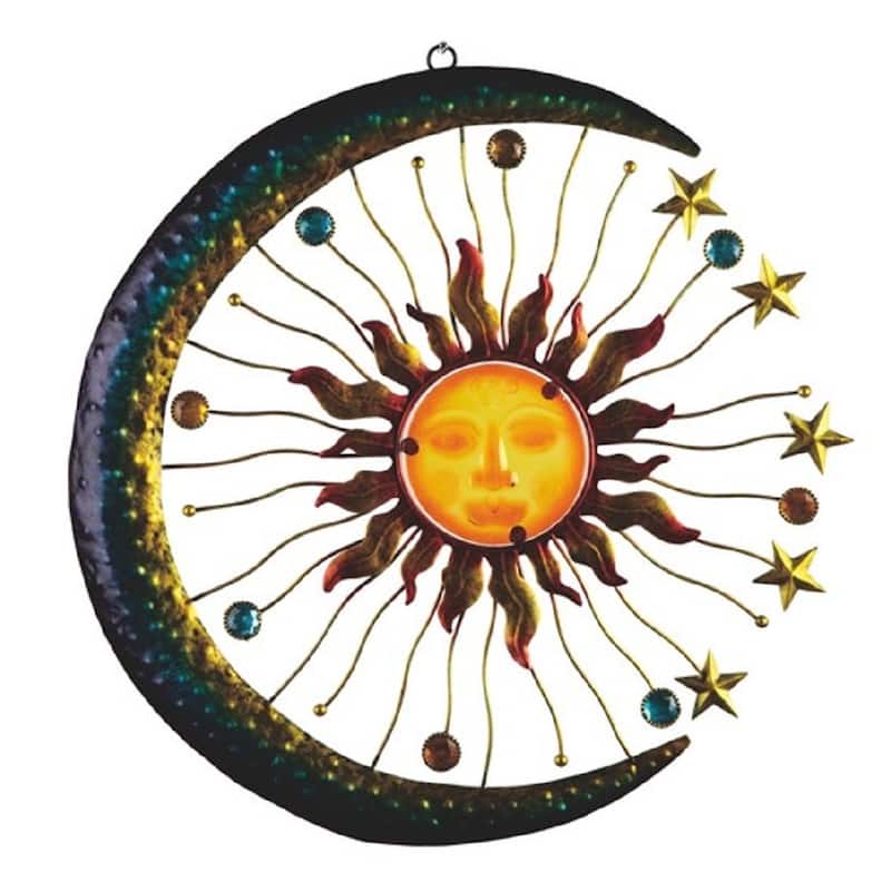 Q-Max 18"W Celestial Wall Decoration Blue Moon with Sun Wall Plaque Home Decor