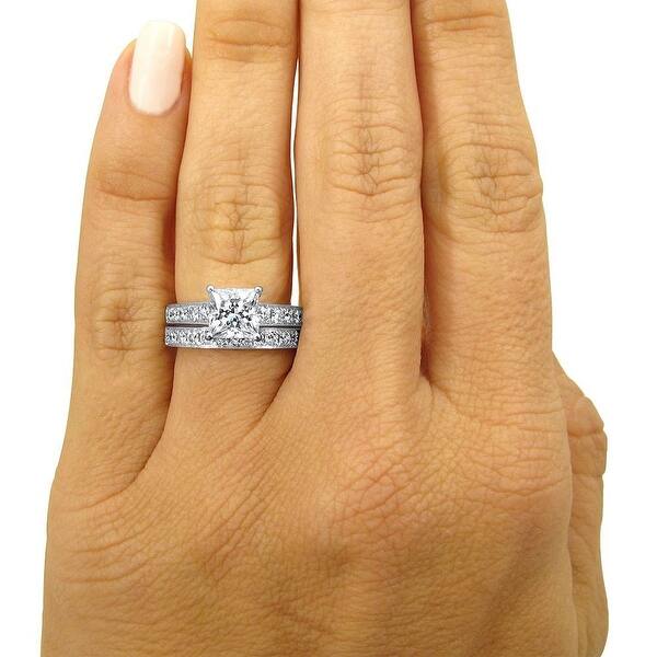 1.50 Ct Princess Cut Diamond 14K White Gold Women's Bridal Engagement Ring Set 1.50 Ct Princess Cut Diamond 14K White Gold Women's Bridal Engagement Ring Set