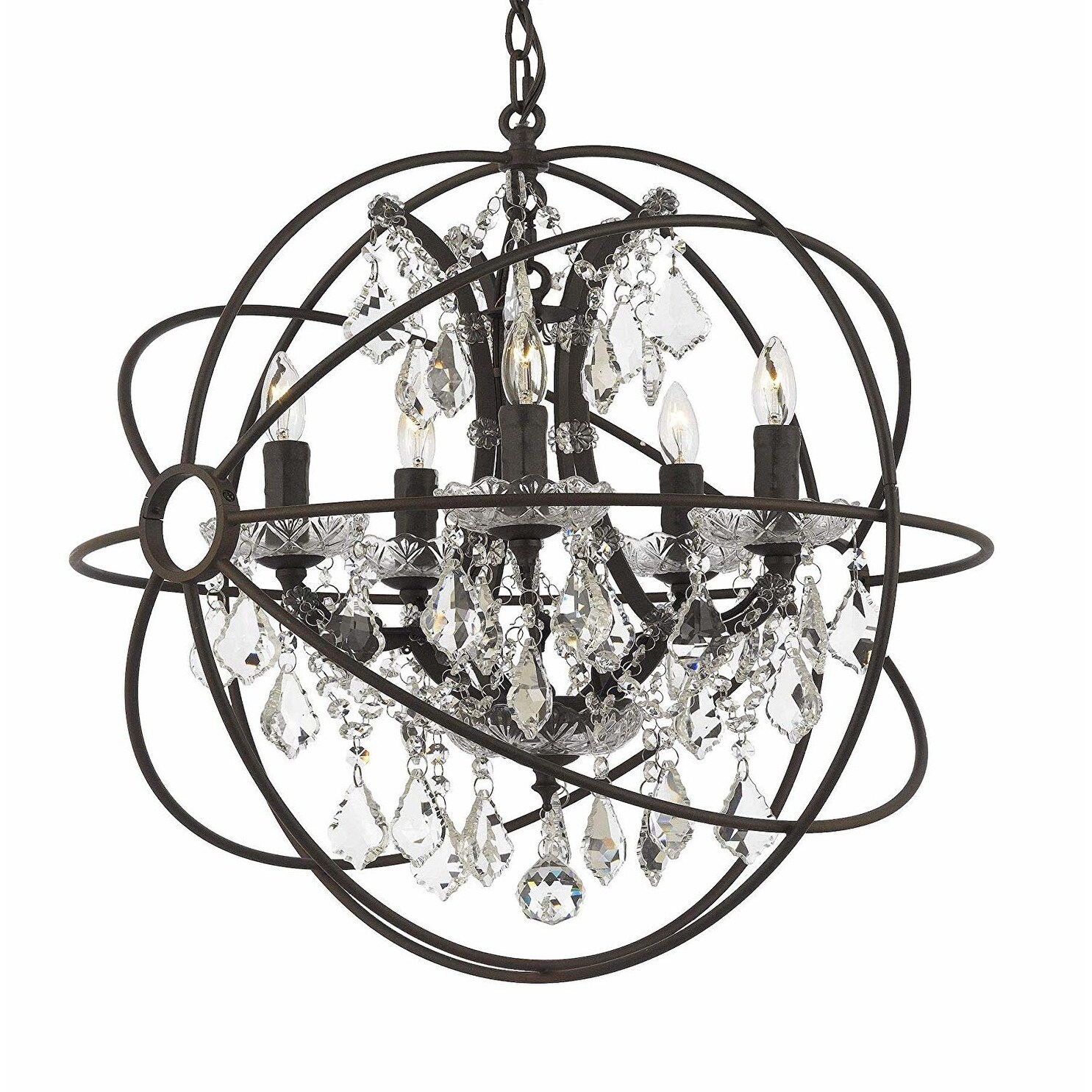 Spherical Orb Iron & Crystal 5 Light Chandelier Lighting Rust Finish Vintage Industrial Lighting - Chandeliers For Bedrooms by Overstock.com