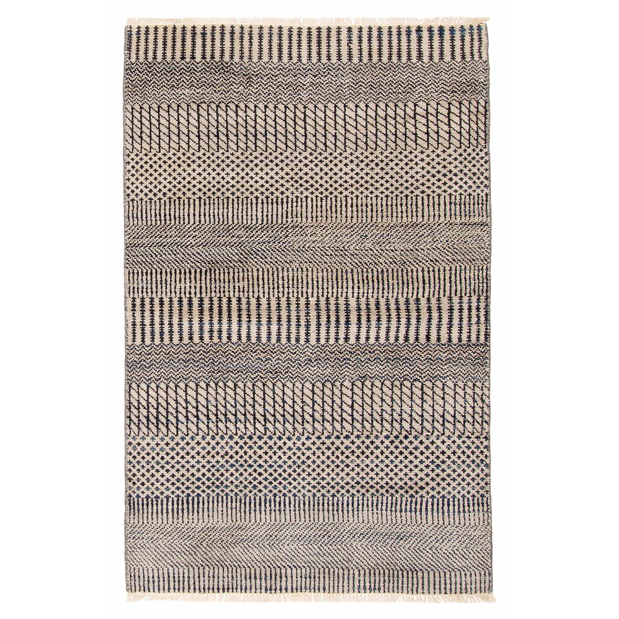 ECARPETGALLERY Hand-knotted Silk Shadow Grey Wool Rug - 3'11 x 6'3
