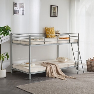 Twin Round Pipe Bunk Low Bed Guardrail Angled Ladder Iron Bed USA