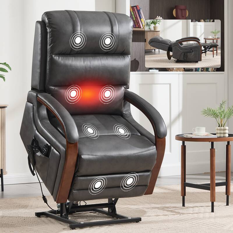 Power Lift Recliner Chair Dual Motor Infinite Position with Solid Wood Armrests, Heat Massage and Heavy Duty Motion Mechanism