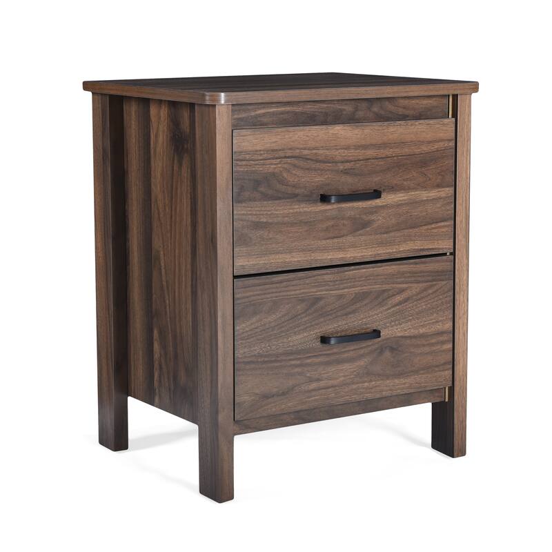 Faux Wood Finish Cupboard Cabinet, Bedroom Nightstand Living Room Display Cabinet with 2 Drawers, Chest Storage Side Bedside