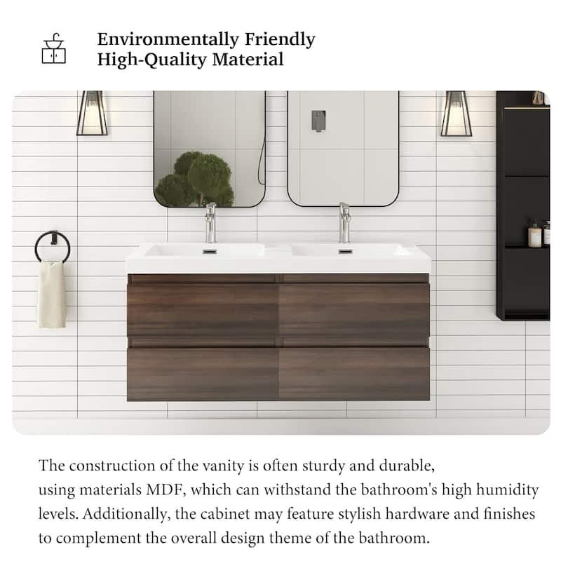 Angela 47 in.W x 19.5 in.D x 20.5 in.H Wall-Mounted Bath Vanity with White Cultured Marble Top