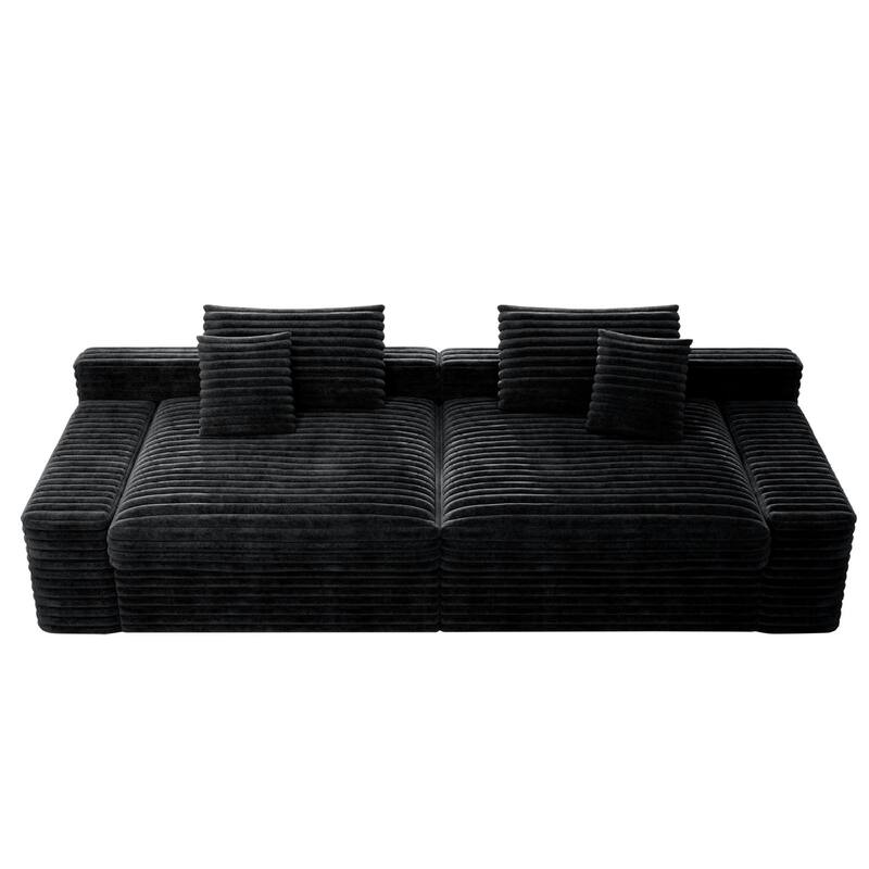 Roomfitters 118.1" Modular Sectional Sofa, 2-Piece Compressed Cloud Couch, No Assembly Required, Plush Corduroy, Black