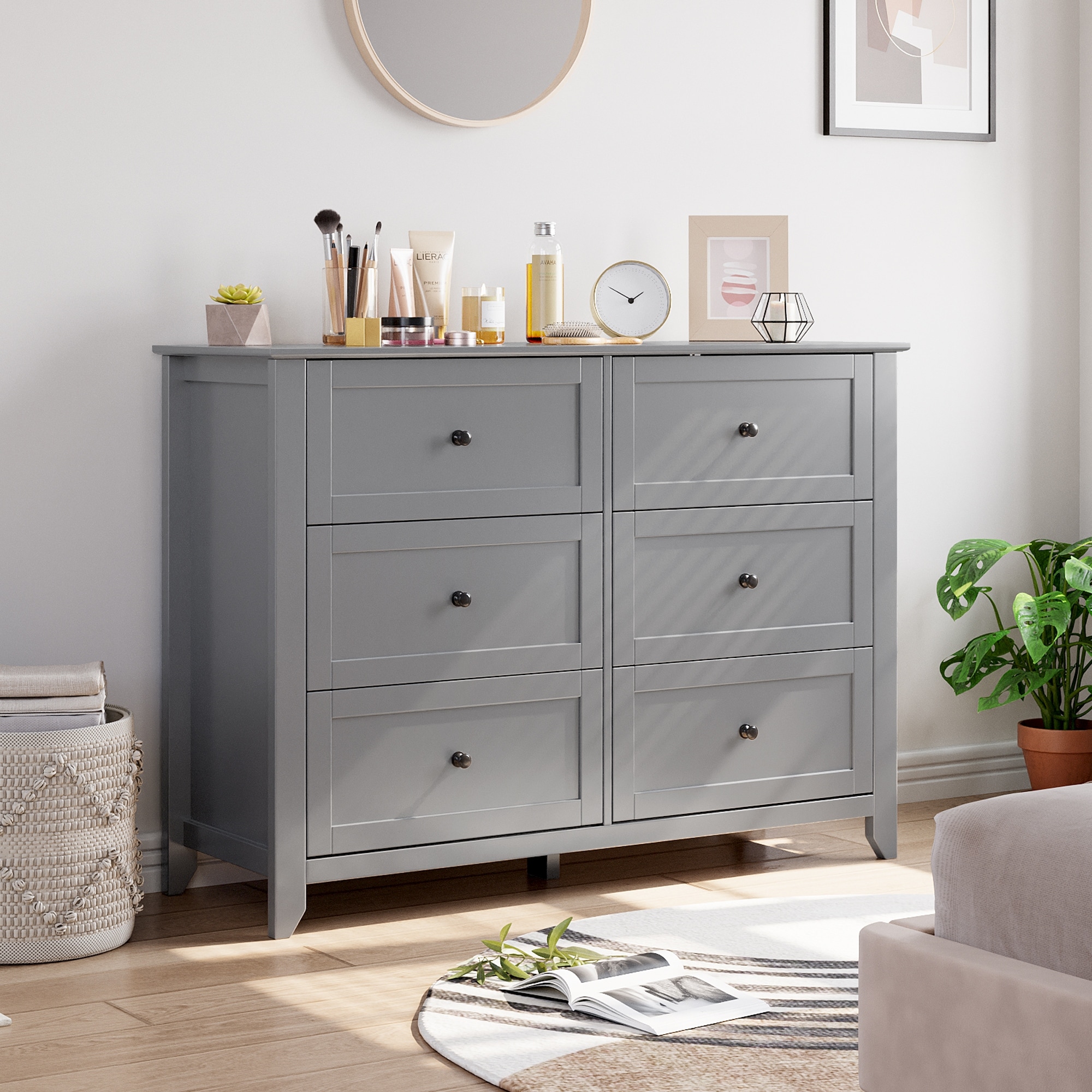 6 Chest of Drawer Dresser, Modern and Stylish Dresser, Deep Drawers and Nickel Round Handle