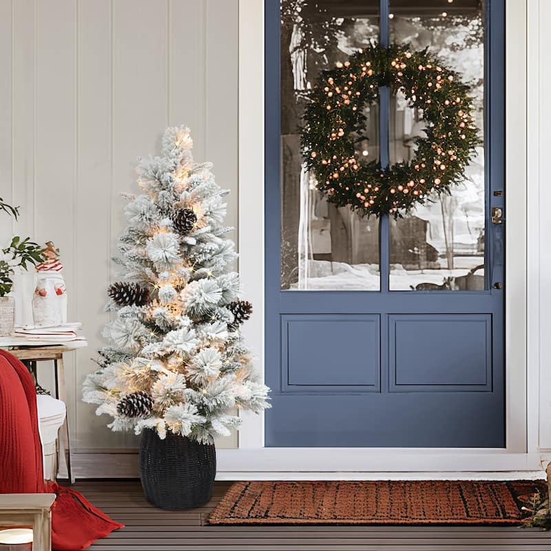 Puleo International 4.5 ft. Pre-lit Flocked Potted Tree