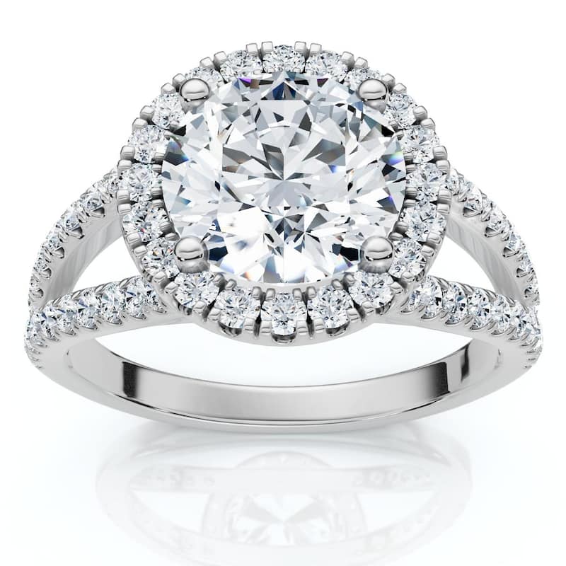 Bliss Diamond Platinum 2 Ct Diamond Halo Engagement Ring Split Band Size 6.5