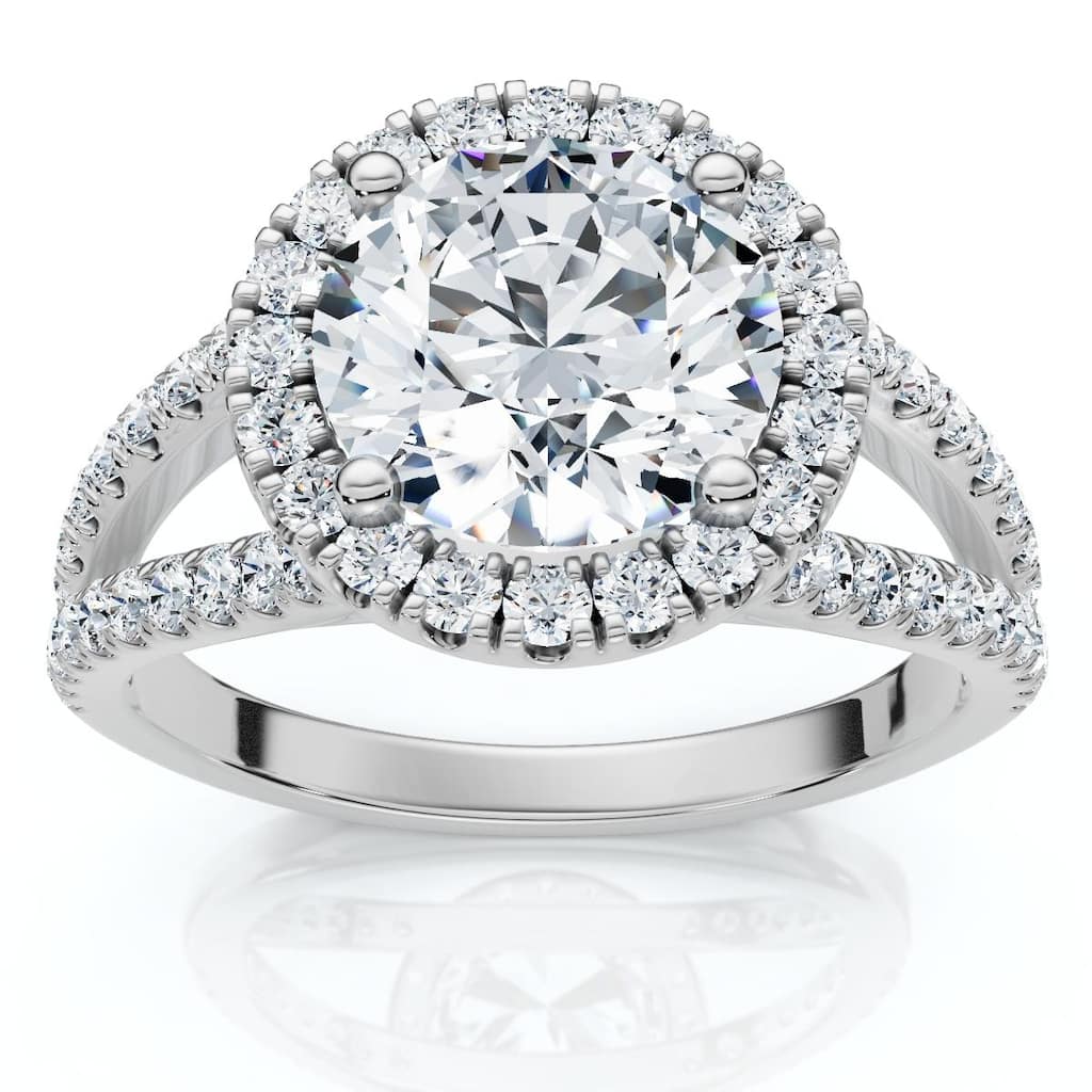 Bliss Diamond Platinum 2 Ct Diamond Halo Engagement Ring Split Band Size 6.5