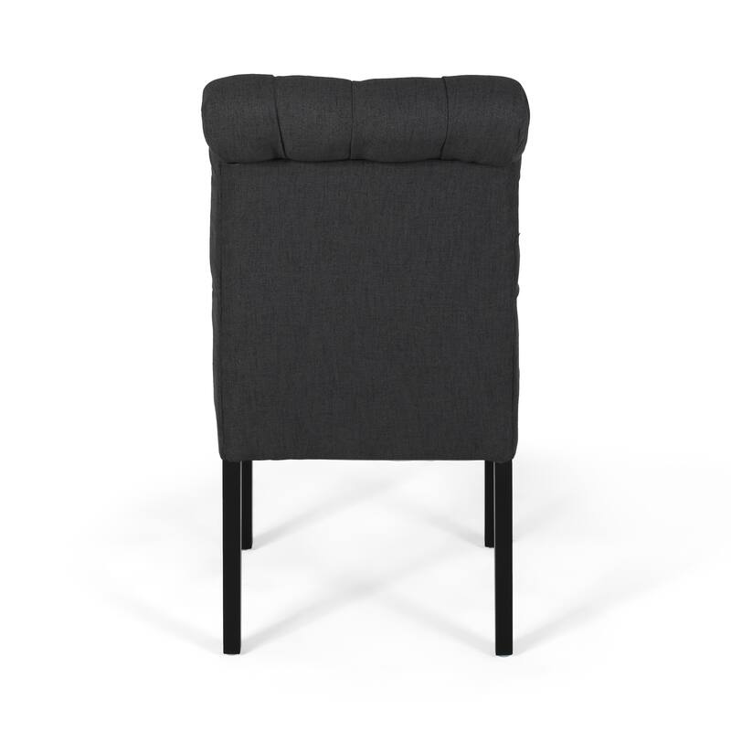 Dark Gray Set of 2 Reception Chair Accent Chair with Rolltop Backrest, Lounge Chair Dressing Chair with Wood Legs