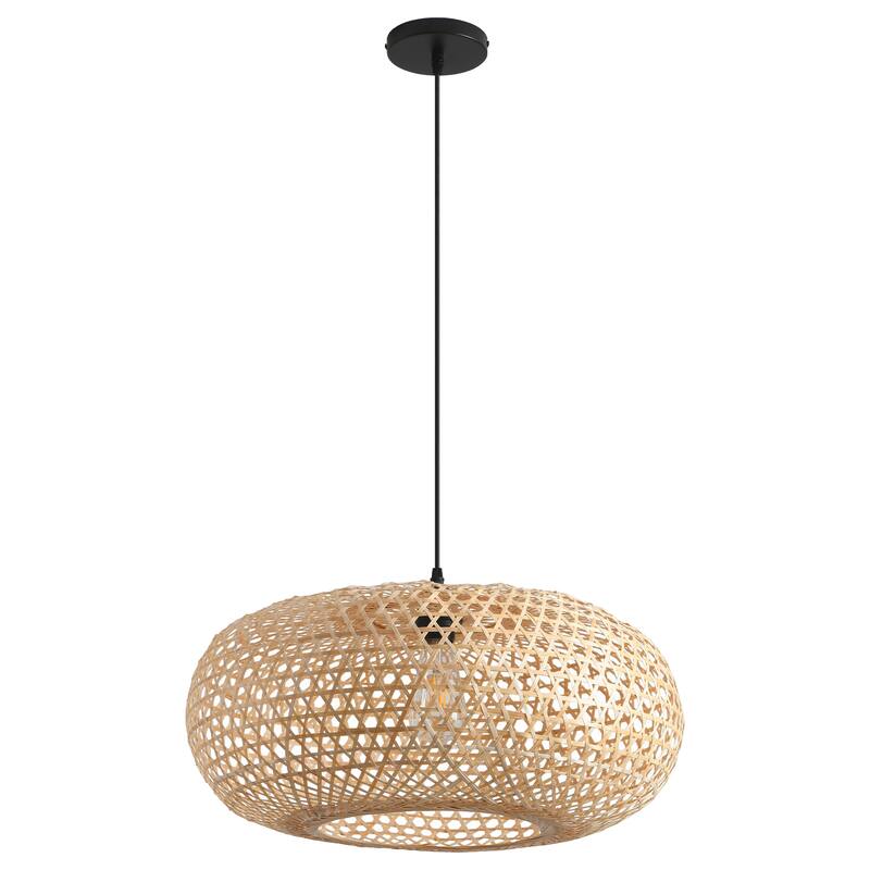 22" Bohemian Natural Bamboo Handmade Round Chandelier 1-Light Pendant Light