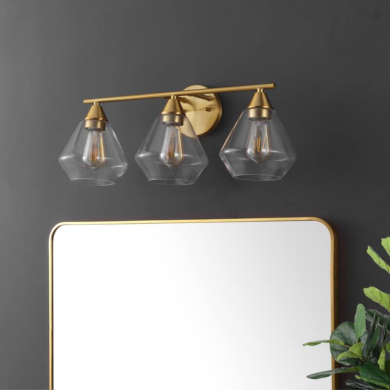 SAFAVIEH Lighting Amani 3 Light 24-inch Wall Sconce - Brass/Clear - 24"W x 9"D x 10"H