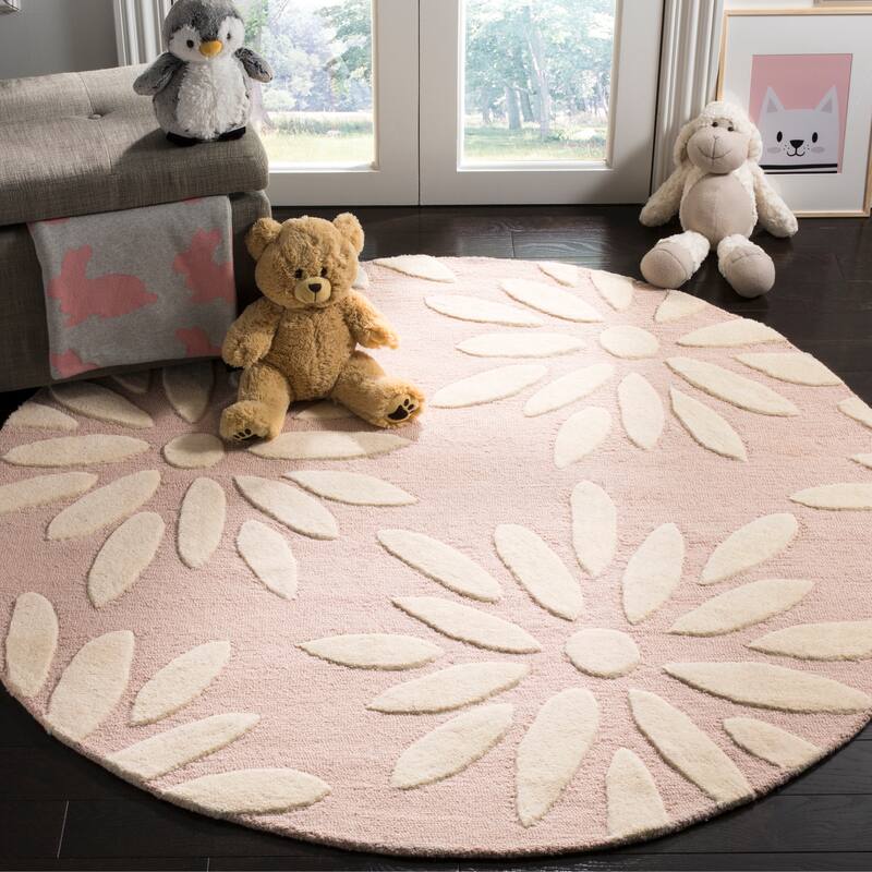 SAFAVIEH Handmade SAFAVIEH Coraima Fleurette & Tween Wool Rug - 5' Round - Pink/Ivory