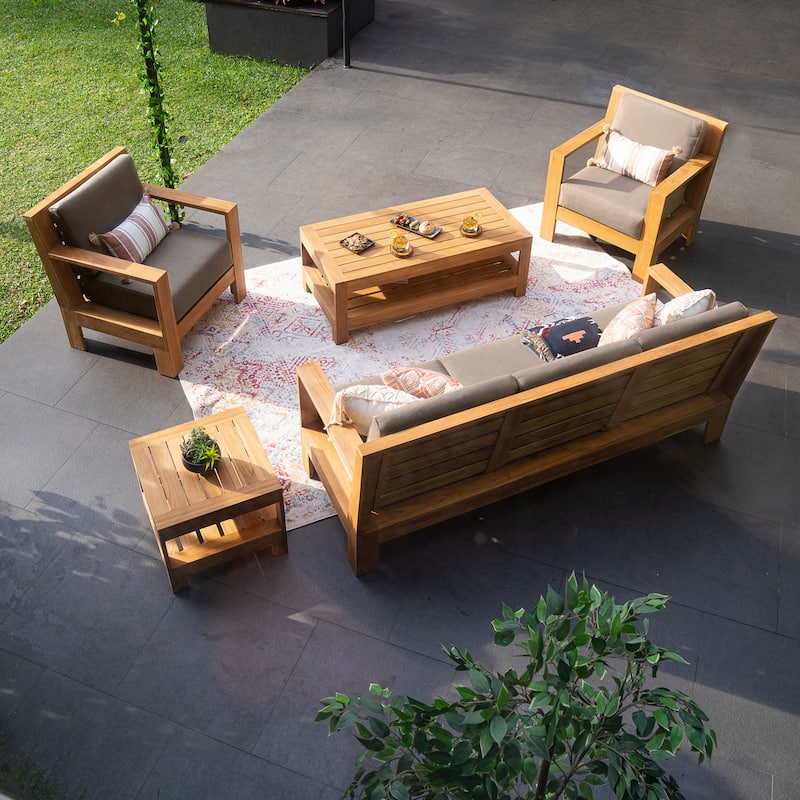 Cambridge Casual Logan 5-Piece Teak Patio Conversation Set with Sunbrella Cushion