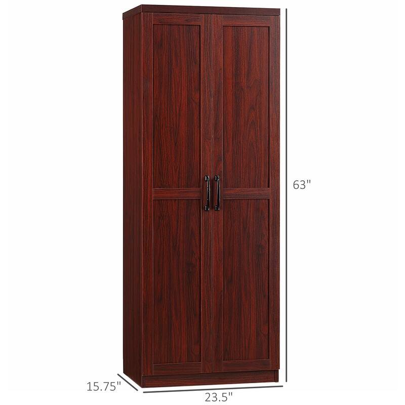 63" 2-Door Kitchen Pantry with 5-Tier Shelving and Adjustable Shelves
