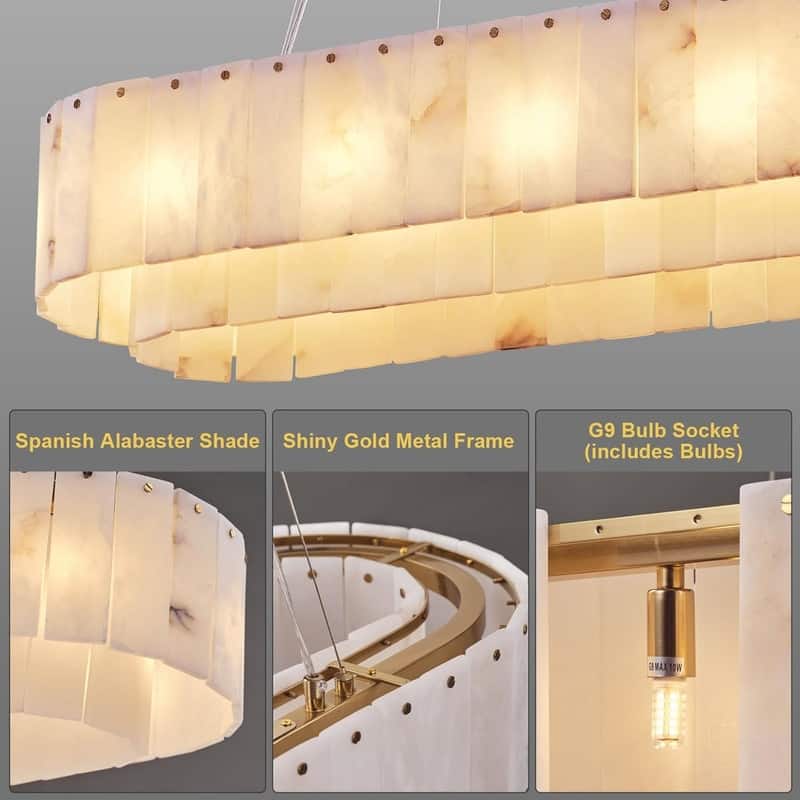 KAYLA 54in 14-Light White Alabaster Adjustable Chandelier