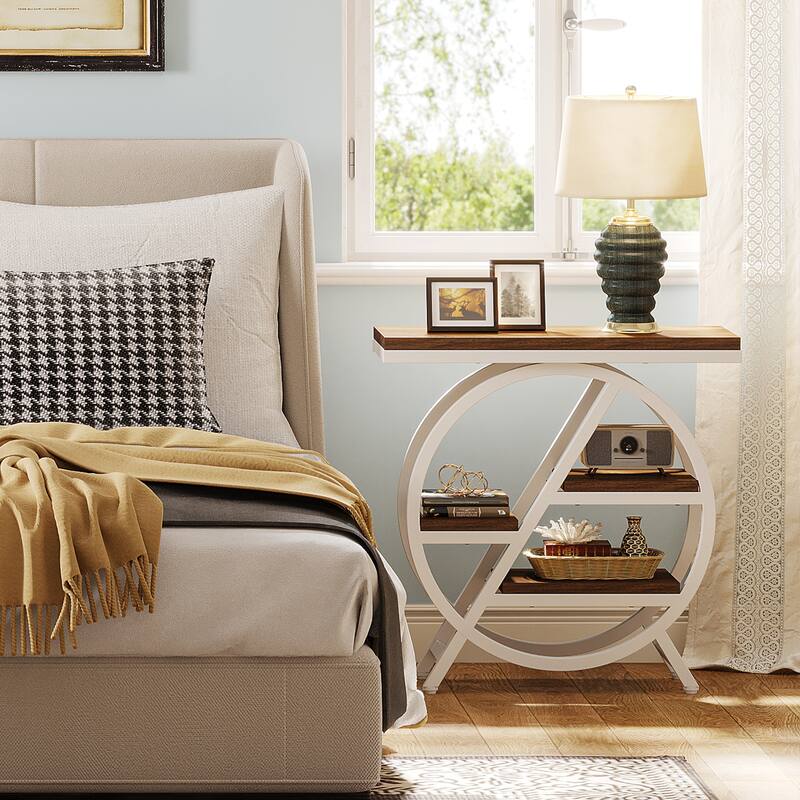 End Table Set of 2, 3-tier Narrow Side Table with Storage for Living Room - 11.8" D x 25.59" W x 26.18" H