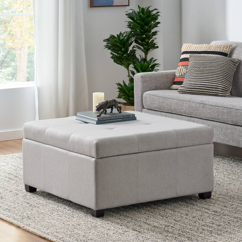 Charming Light Gray Soft Close Lid Storage Ottoman