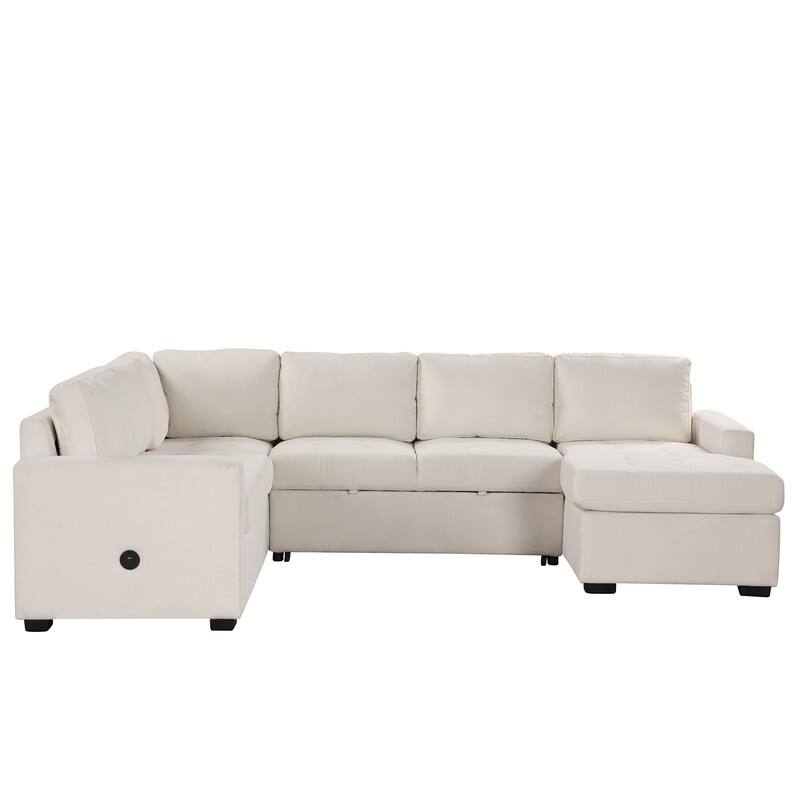108.3-In Modern U Shape Sectional Sofa,Upholstered Sleeper Sofa with Chaise,Charging Station