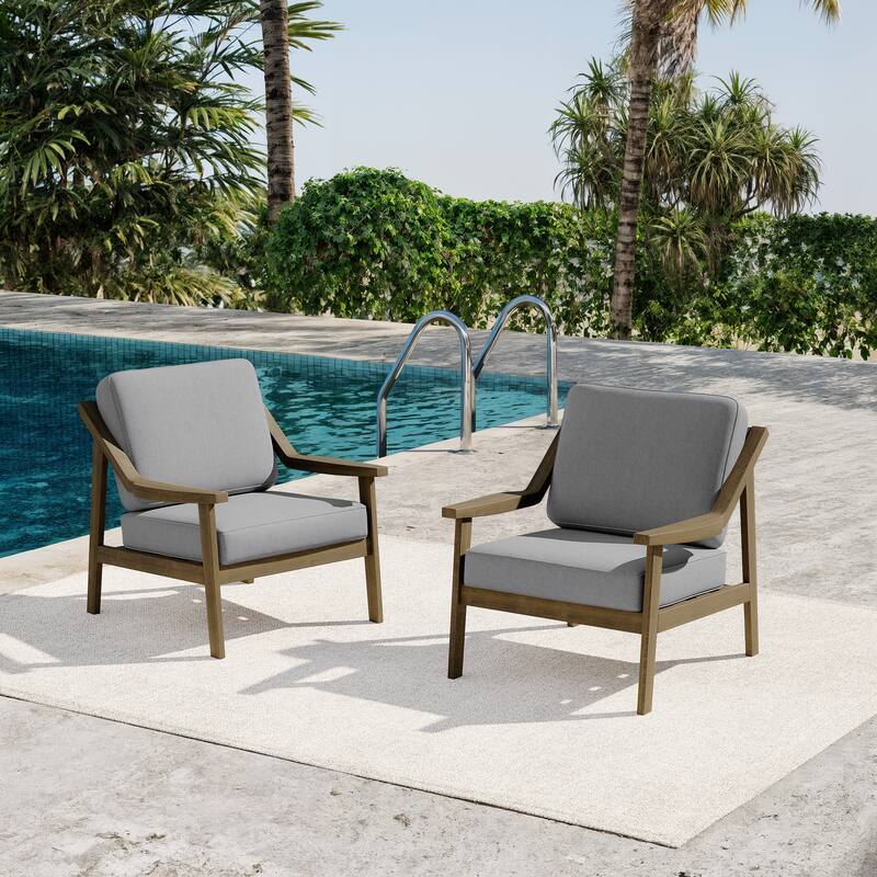 Outdoor Patio Club Chair Arm Lounge Cushion Chair (Set of 2)