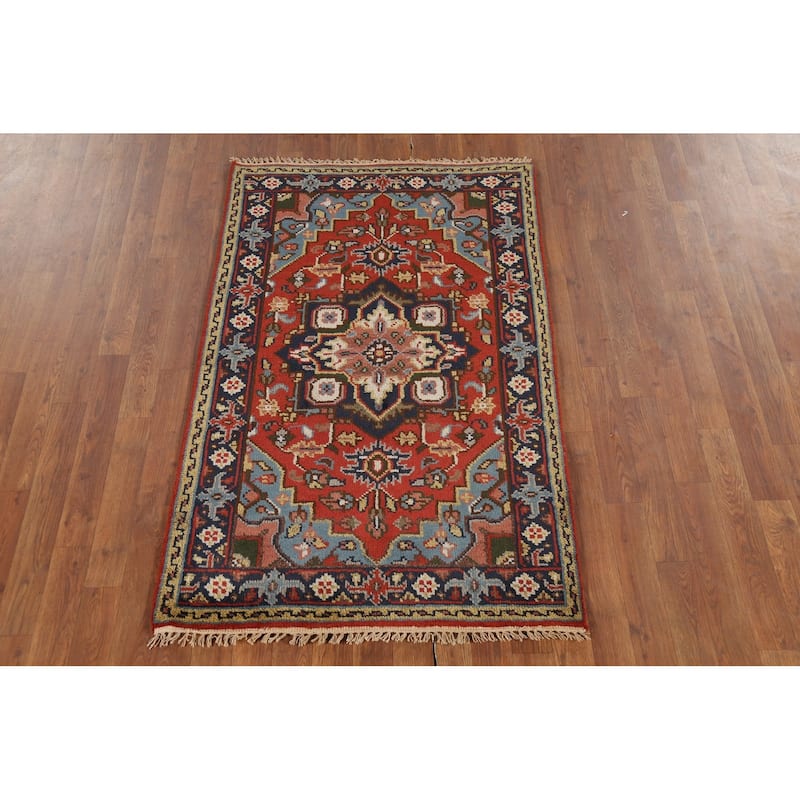 Geometric Heriz Serapi Oriental Accent Rug Handmade Wool Carpet - 3'0"x 4'10"