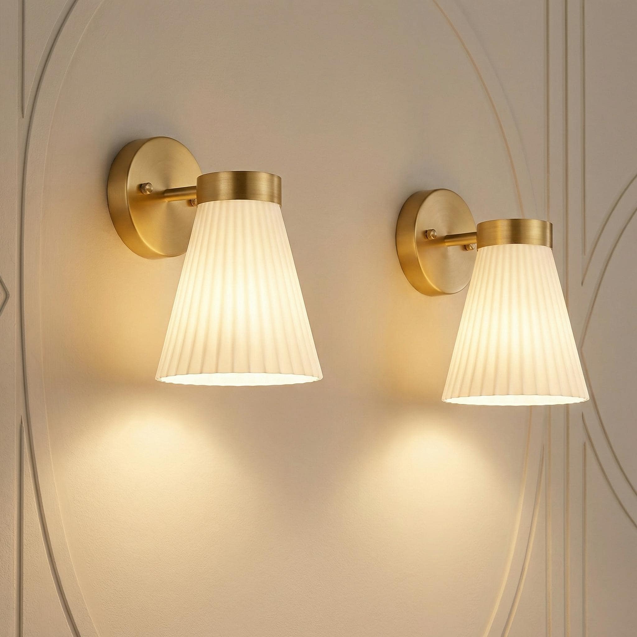 Farmhouse Wall Sconce with Frosted White Striped Shade, Set of 2 - 2-Pack