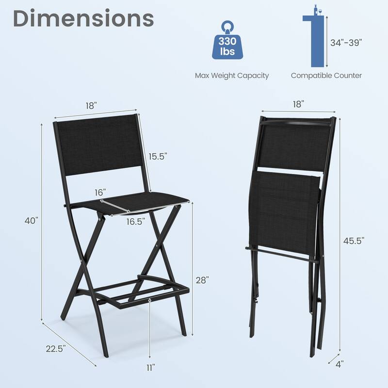 Gymax Folding Bar Stools Set of 4 Patio Sling Chairs w/ Backrest