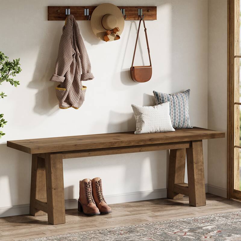 55" Solid Wood Bench for Entryway, Dining Room, Hallway - Dark Brown