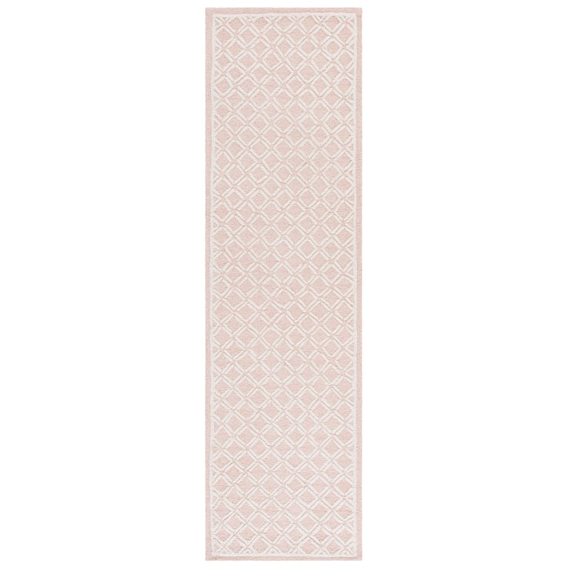 SAFAVIEH Handmade Genre Haifa Geometric Wool Rug - 2'3" x 8' Runner - Pink/Ivory