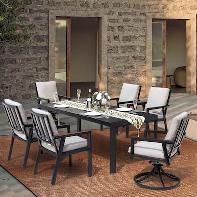 Outdoor 7-Piece Aluminum Dining Set with Soft Gray Cushion