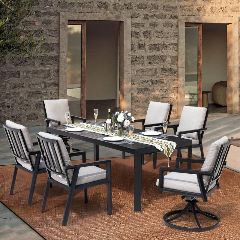 Outdoor Aluminum Dining Table with Umbrella Hole, Black