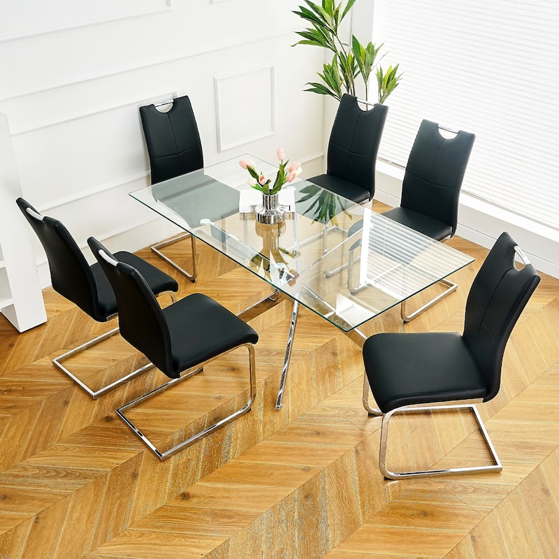 6PCS Dining Chairs with Faux Leather Padded Seat,Chairs Upholstered Chair with Metal Legs