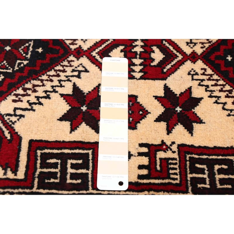 ECARPETGALLERY Hand-knotted Teimani Ivory, Red Wool Rug - 3'2 x 6'1